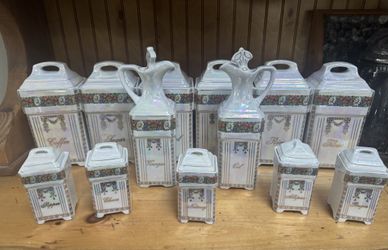 13 piece Antique Mipoco Lusterware Canister Set