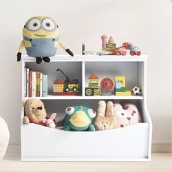 Kids' Toy Storage Organizer, Open Storage Cubby, Multifunctional Book And Toy Storage Cabinet white