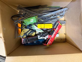Box of trains and tracks
