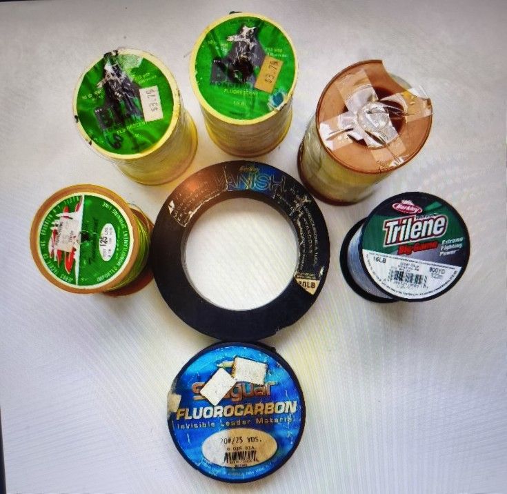 Lot of 7 Assorted Spinning Lines of Different Thicknesses, Lengthd & Brands