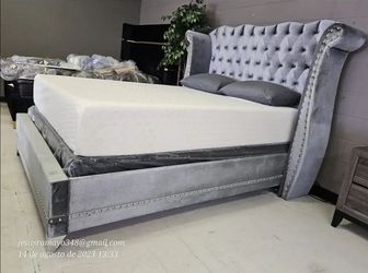 Gray Luxury Velvet Bed frame