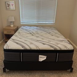 Sealy Queen Size Mattress With Box Spring And Frame, Gently Used