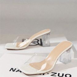 Women Summer Crystal Clear Chunky Heel Sandals Sexy Elegant Open Toe High Heeled Shoes