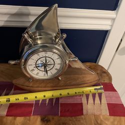 Large Solid Hardwood Sailboat Clock, Solid Metal , Ships Wheel Battery Operated Clock