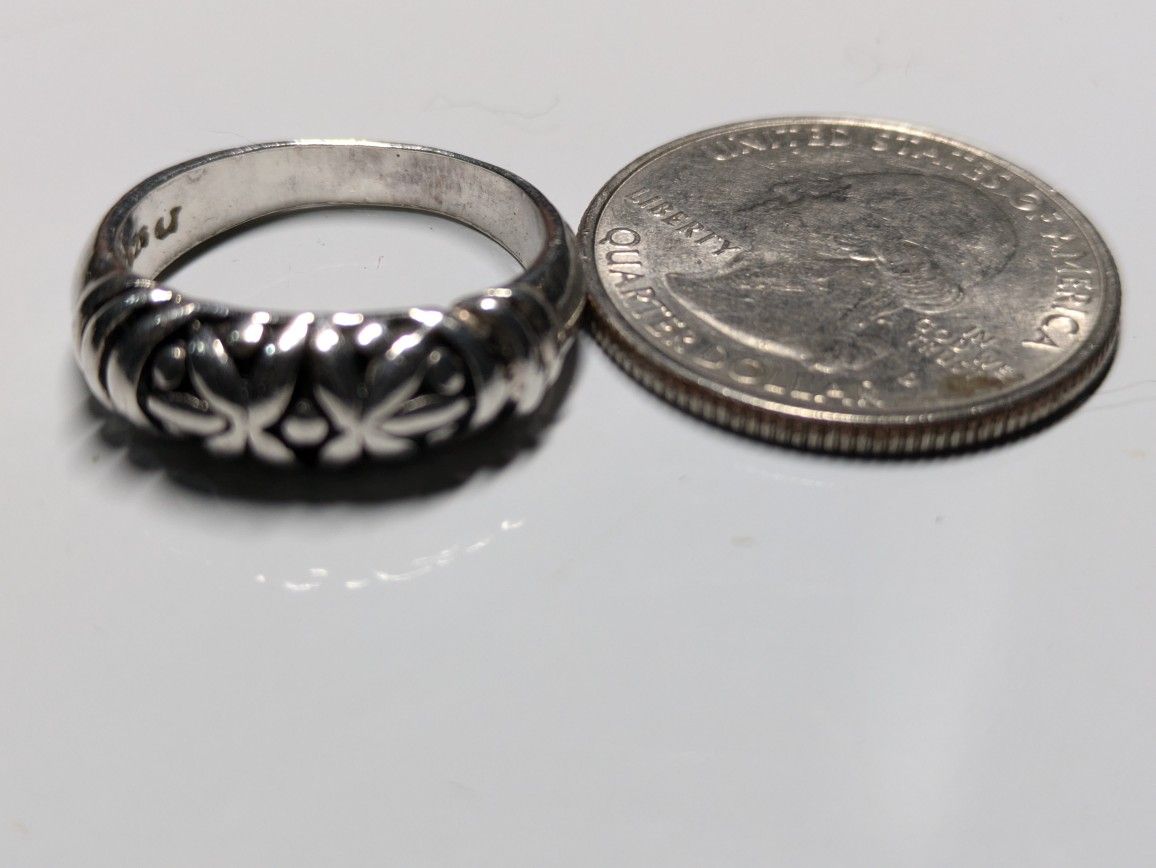 Scroll Flower Size 7 Ring, Sterling Silver Art Deco