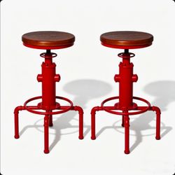 Pair Dicle Swivel Solid Wood Adjustable Height Bar Stool / Stools