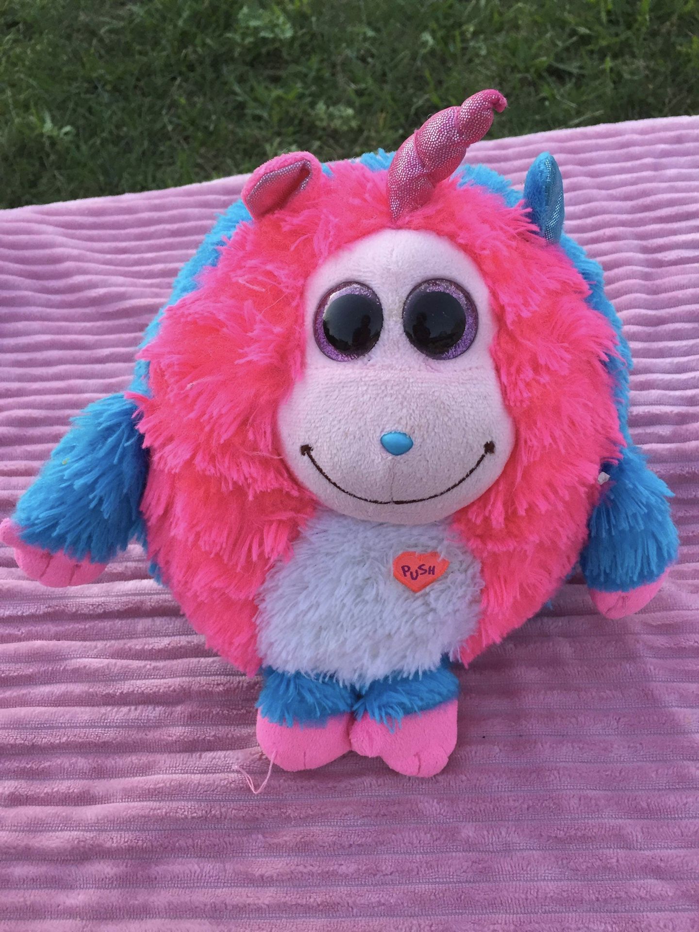 TY Monstaz Plush Delilah Monster Blue / Pink Stuffed Toy. NO Sound/ 6" Round
