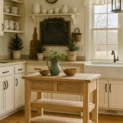 Red Oak Custom Made Kitchen Island Ready To Be Use.