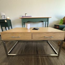 Modern Wood & Metal Coffee Table With 2 Drawers -$20