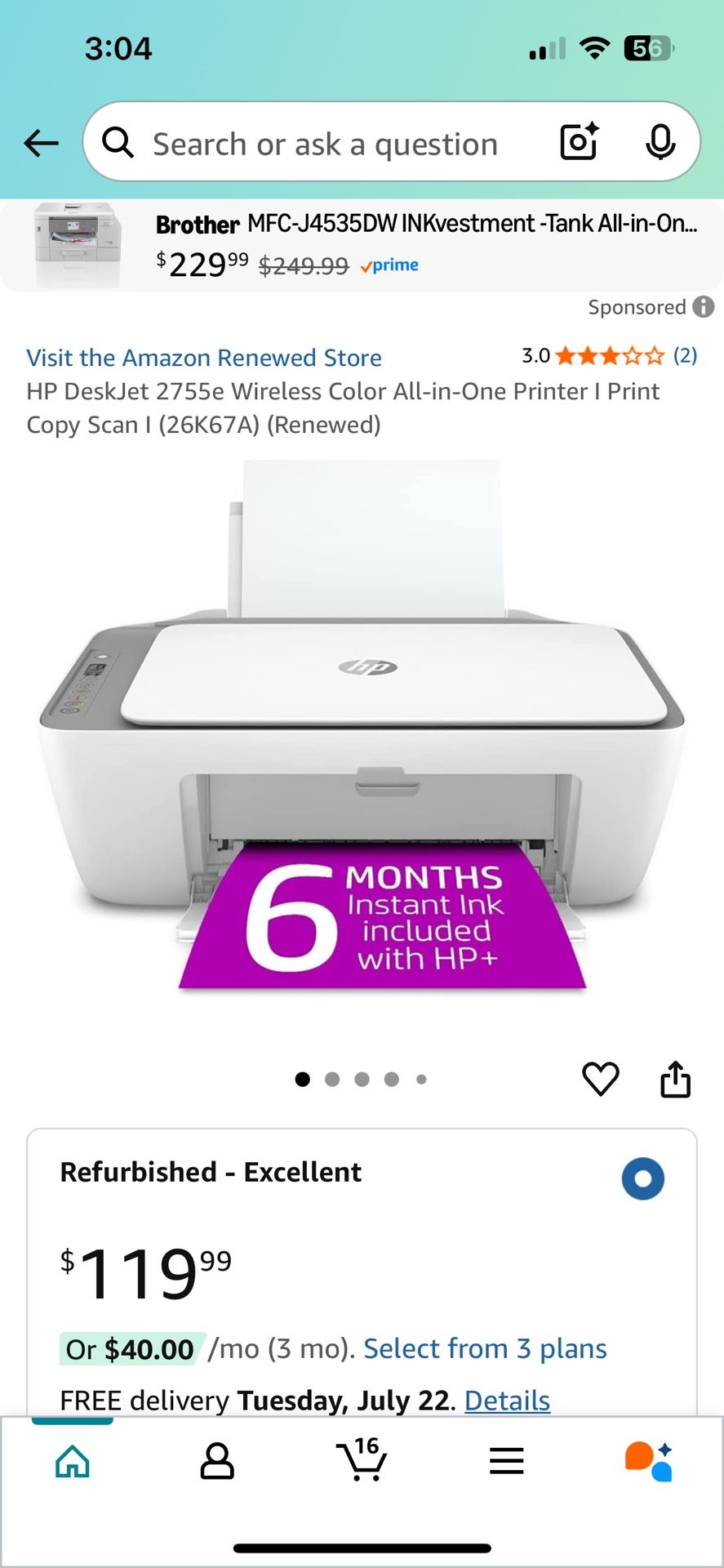 HP DeskJet 2755e All-in-One Wireless Color Printer