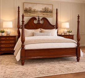 Cherry Wood Four-Poster Bed Frame