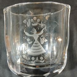 Orrefors Oval Crystal Vase Etched Girl Dancing With Birds And Flowers Signed Numbered