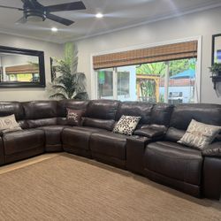 Mathis Brothers Blvd Leather Power Recliner Sectional