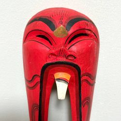Screaming Demon Indonesian Hand Carved Wood Mask Wall Folk Art Decor