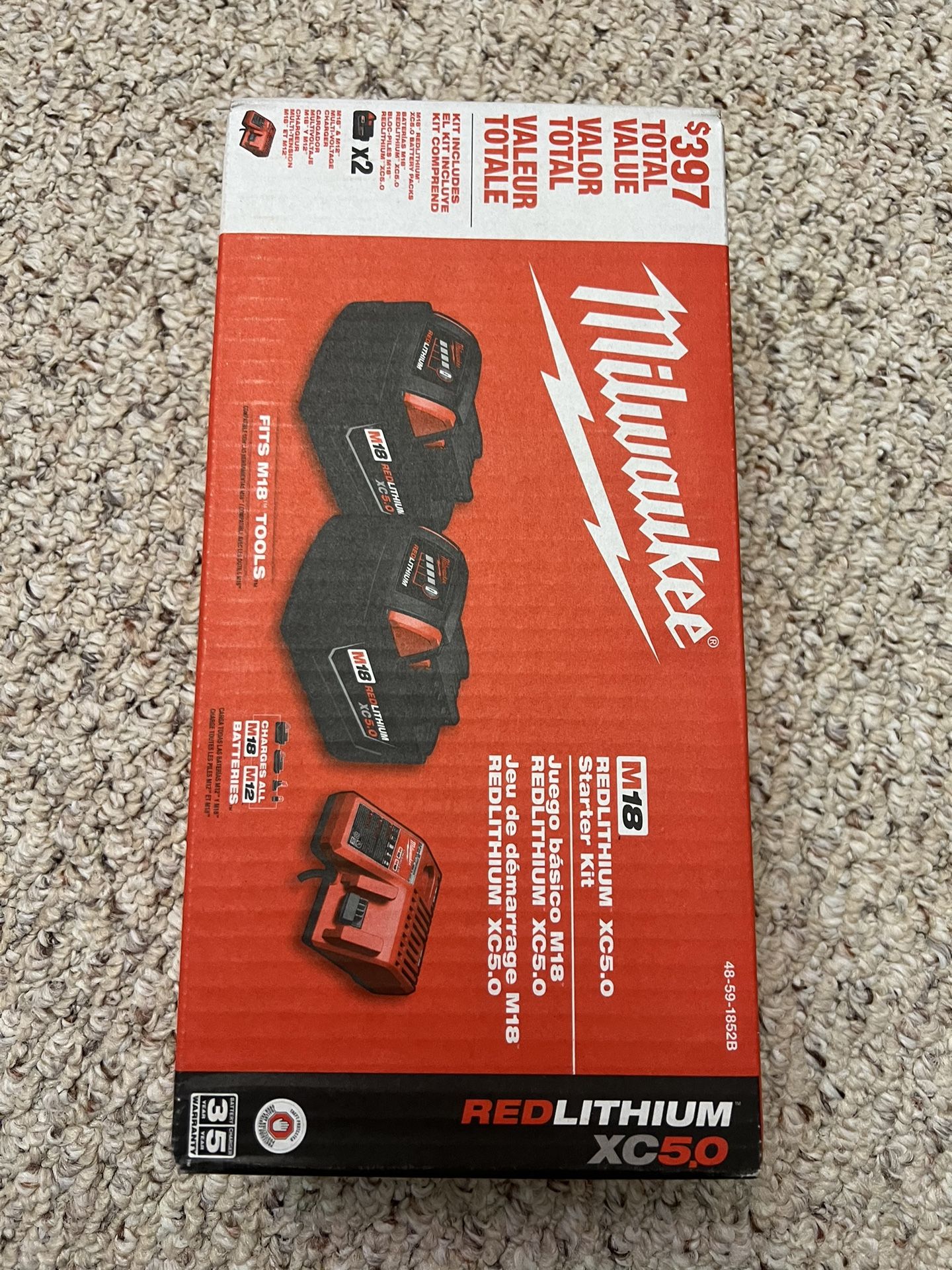 *NEW* Milwaukee M18 XC5.0Ah (x2) Battery kit with M18/m12 Charger