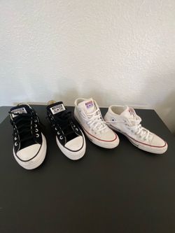 Converse Black Low Top Size 6.5 and White High Top Shoes Size 6
