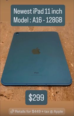 Newest iPad A16 Blue 128GB Apple warranty