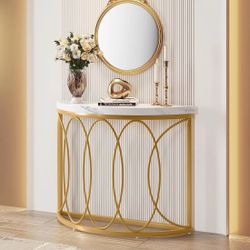 Faux Marble Console Table, 43" Half Moon Sofa Entryway Table