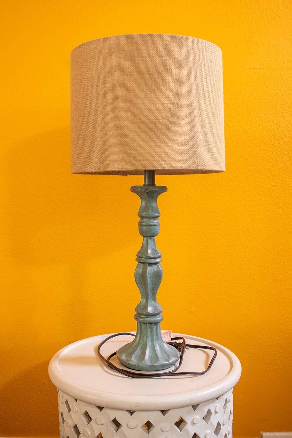 Table Lamp Rustic Teal / Green / Beige / Tan Color Wood