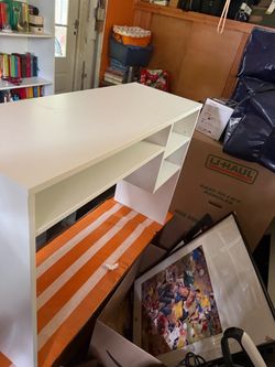 White Desk with Side Shelves