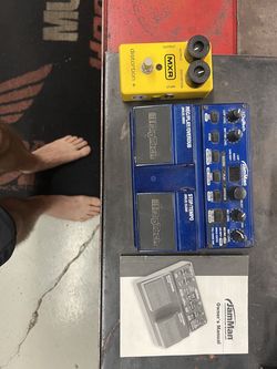 Digitech loop pedal, Behringer super fuzz, MXR distortion guitar pedals