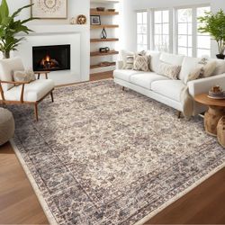 8x10 Area Rug Traditional Distressed Floral Design (New)