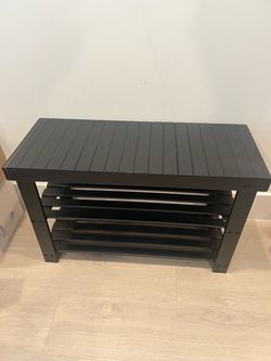 SONGMICS Black Bamboo Shoe Rack Bench – $20
