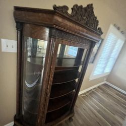 Tiger Oak Curved Glass Curio 