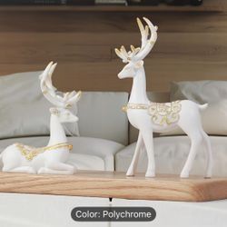 2pcs Elegant Deer Statue - Elegant Deer Figurine, Resin Stag Sculpture / Decor Suitable for Christmas Tree Topper, Shelf, Mantel, Desk Decoration