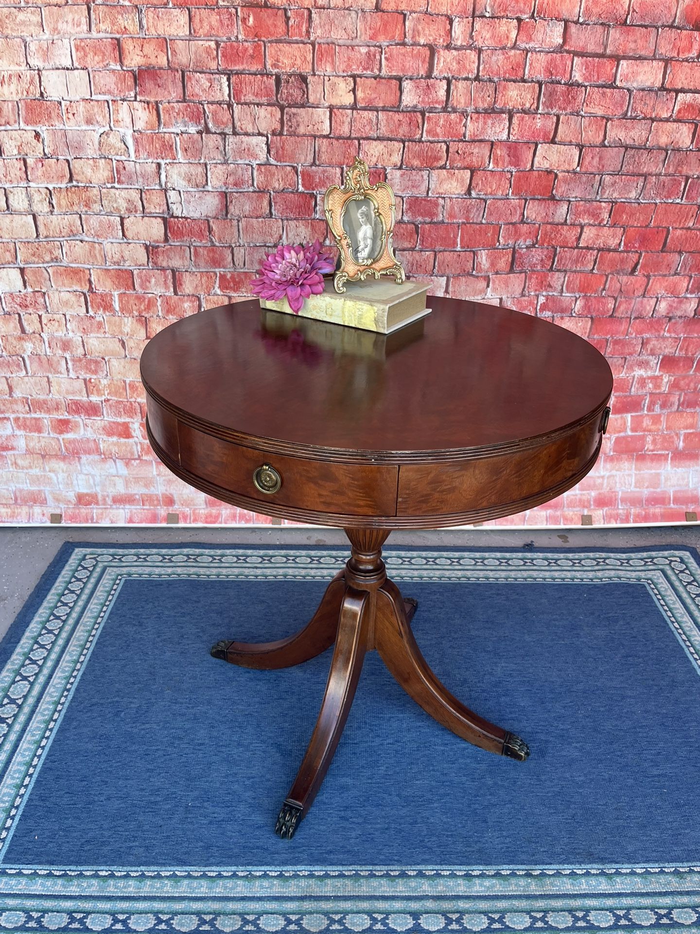 Antique Round Side Table Solid Wood With Craw Feet