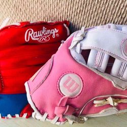 2 For $15! Rawlings Youth 9" RH Baseball Softball Glove   and Wilson 10” Youth Girls Baseball T-Ball Glove