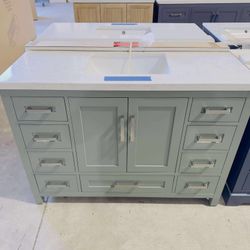 48” Brand New Bathroom Vanity in Green color, Soft Close Solid Wood with Marble Top in White  $749 