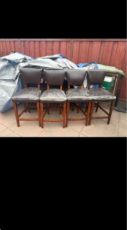 Set of 4 Pier 1 Imports Counter Stools / Bar Stools – Solid Wood Frame - OBO