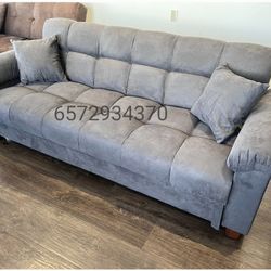 Charcoal gray microfiber sofa bed sleeper couch futon 84x36x34 with storage