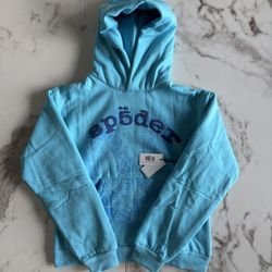 Sp5der OG Web V2 Spray Hoodie Light Blue (SIZE S) Brand New