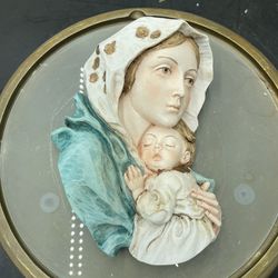 Vintage Madonna And Child Wall Plaque 7” By 6”  Christianity 