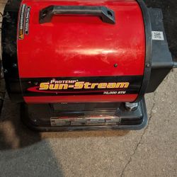 Pro temp sun-stream 70,000 btu Radiant and forced heating system fuel type Kerosene and Diesel works great 120 volts like new used 1 time nice heater
