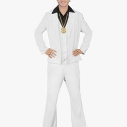 Mepase 7 Pcs Disco Fever Suit Men 1970s Costume Accessories with Dollar Sign Chain Swinger Glasses