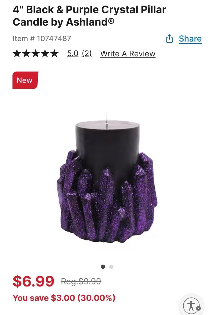 4" Black & Purple Crystal Pillar Candle
