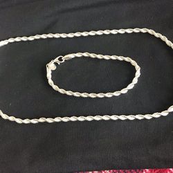 Sterling Silver 18” Necklace And 8” Bracelet