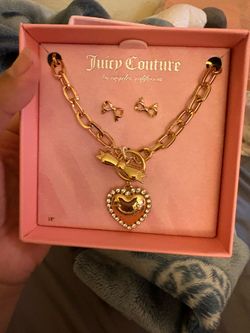 Juicy Couture Gold Heart Necklace and Earring Set