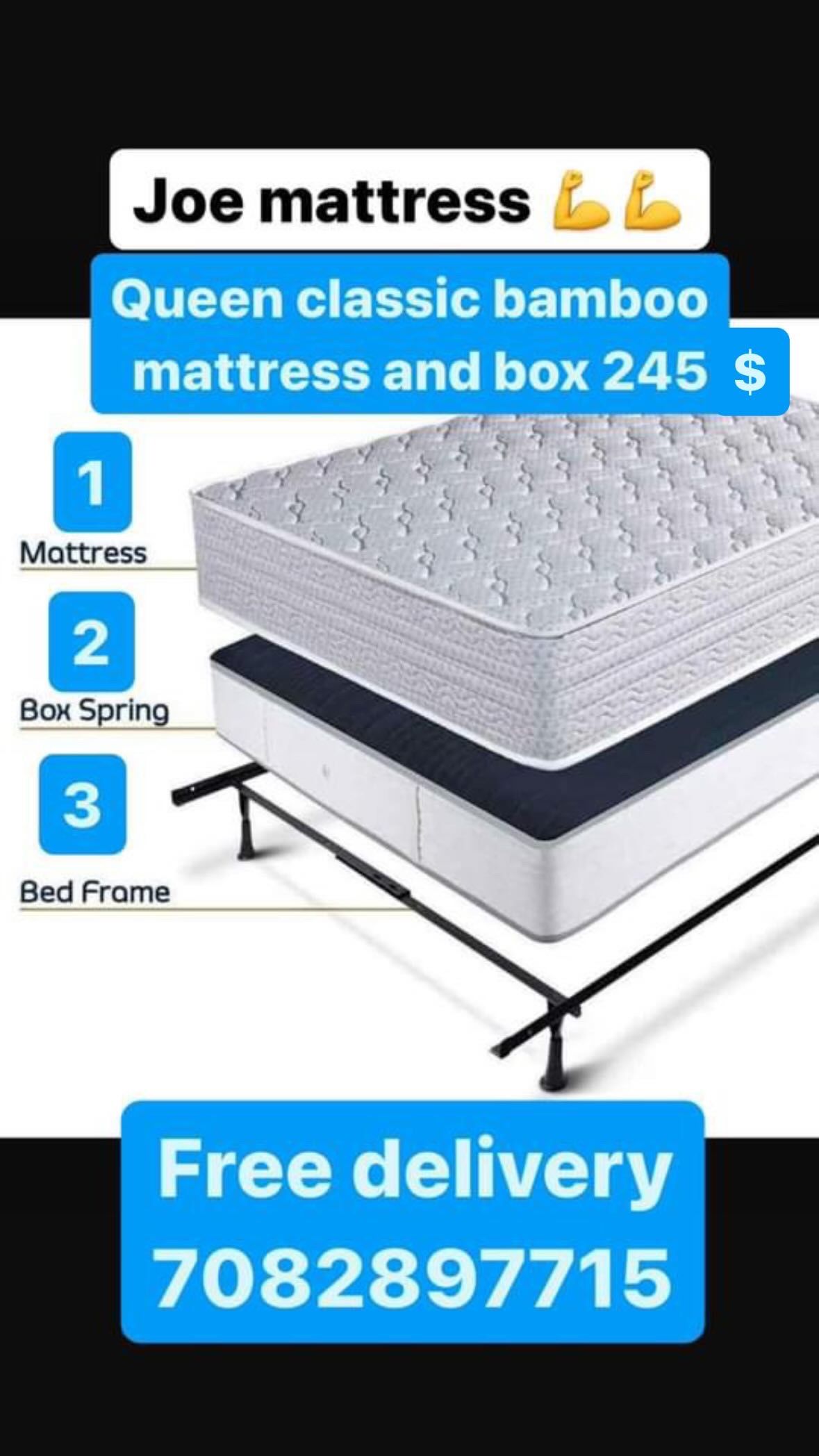Huge sale for Mattress And Box Twin size mattress and box 150.$ full 190$ Queen 200$ king 290$. Mattress And Box and frame and headboard. King 580$ Qu