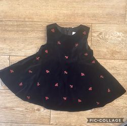 3-6 M black velveteen Christmas dress red green roses Gymboree vintage soft lined with satin