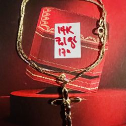 Wedding 14K  Solid Gold Chain and Pendant 7.1Gr 17 Inches Long 