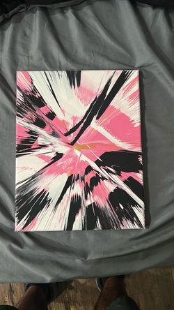 🎨 Original Handmade Spin Art Canvas – Pink, Black & White – 11x14