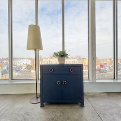 Havenly Chatham Navy Raffia Cabinet Traditional Classic Textured Blue Cabinet Storage (🚚 FREE Delivery)