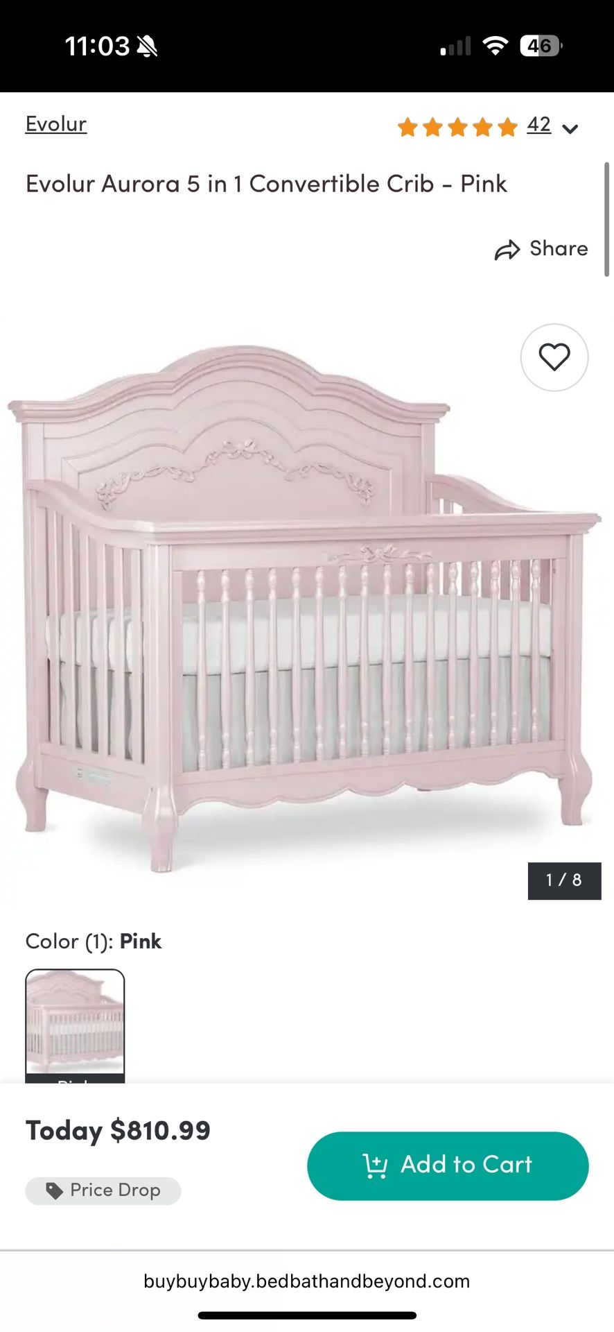 Evolur Aurora 5 in 1 Convertible Crib