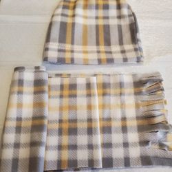 New Tan & Yellow Fleece Beanie/ Scarf Adult sz Hand Crafted