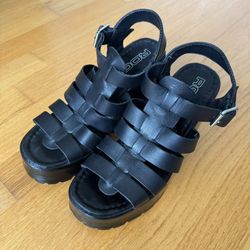Y2K Grunge Black Chunky Leather Boots [Size 37/ USA W’s 6]