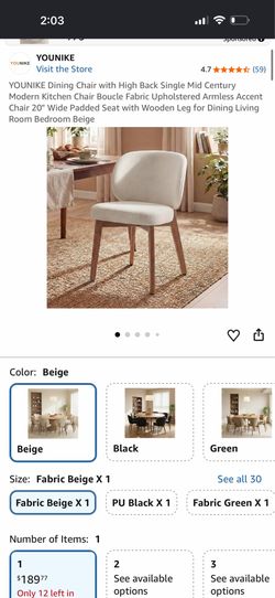 Dining chair  $130  Dining Chair with High Back Single Mid Century Modern Kitchen Chair Boucle Fabric Upholstered Armless Accent Chair 20" Wide Padded
